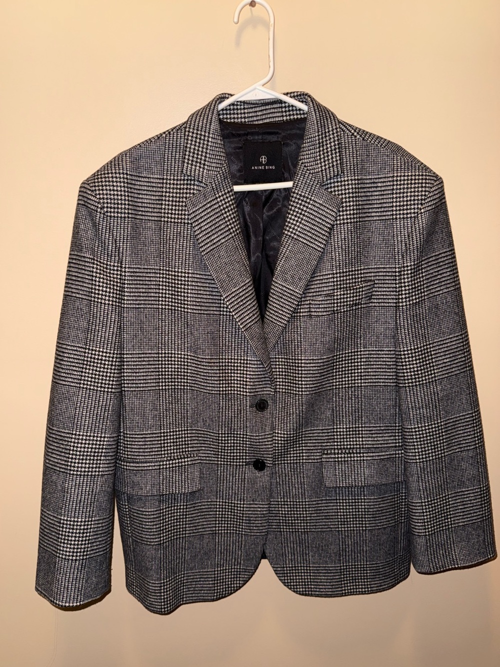 Anine Bing Wool Blend Plaid Two-Button Blazer Oversized